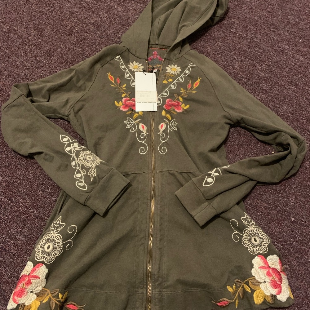 Johnny Was embroidered green hoodie